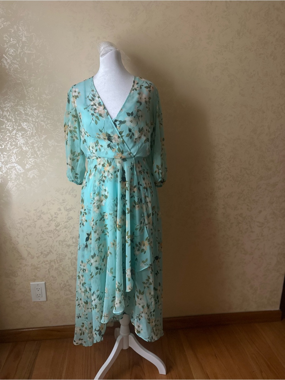Calvin Klein Aqua Floral Wrap Maxi Dress